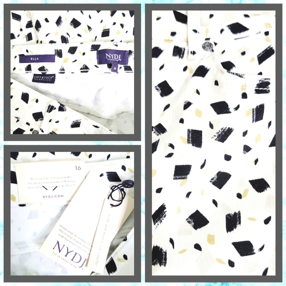 NYDJ Ella Lift & Tuck 5 Pocket Denim Shorts Ellensburg Cream Blk/Tan Pattern 16 - Picture 6 of 9